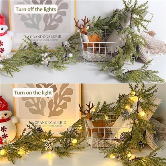 6.5Ft Christmas Decorations With Lights Artificial Wreath White Berries - Picture 4 of 7